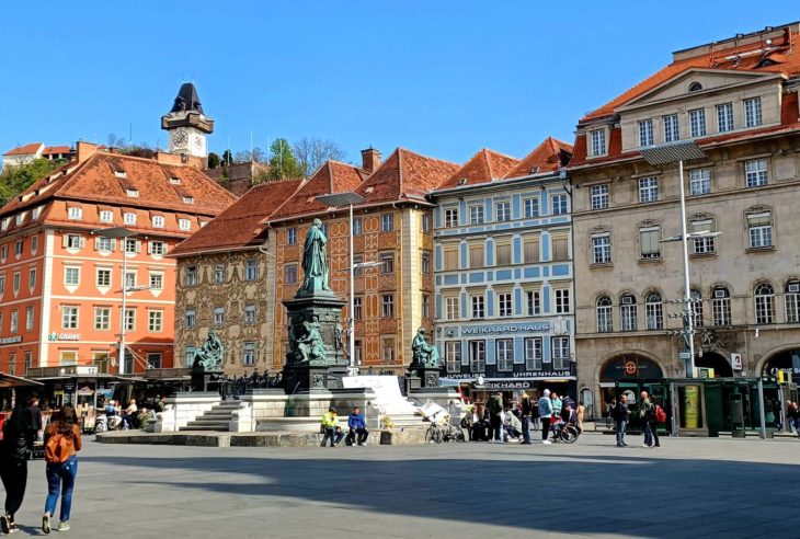 View of the main square (Hauptplatz) in Graz