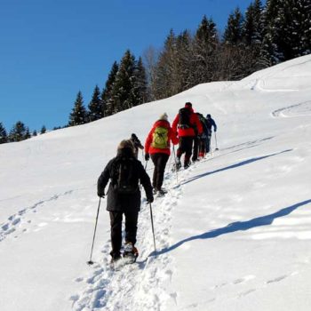 Snowshoeing at Hirschegg, Kleinwalsertal, Vorarlberg, Austria