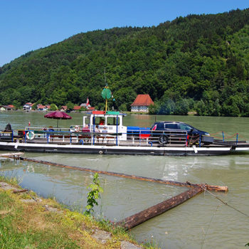 Small car ferry across the Danube, Austria