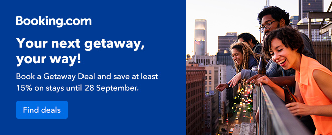 Booking.com Getaway Deal saving 15 % on stay until 15 september